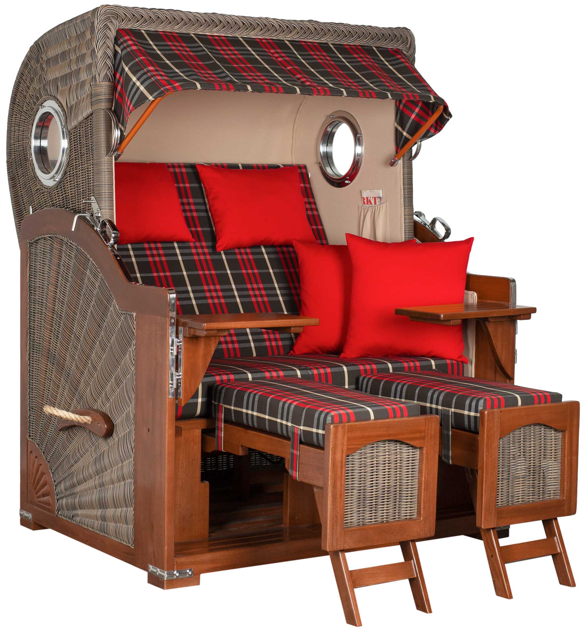 Strandkorb Rantum Bullauge Mahagoni PE Grey Dessin 529 Grau